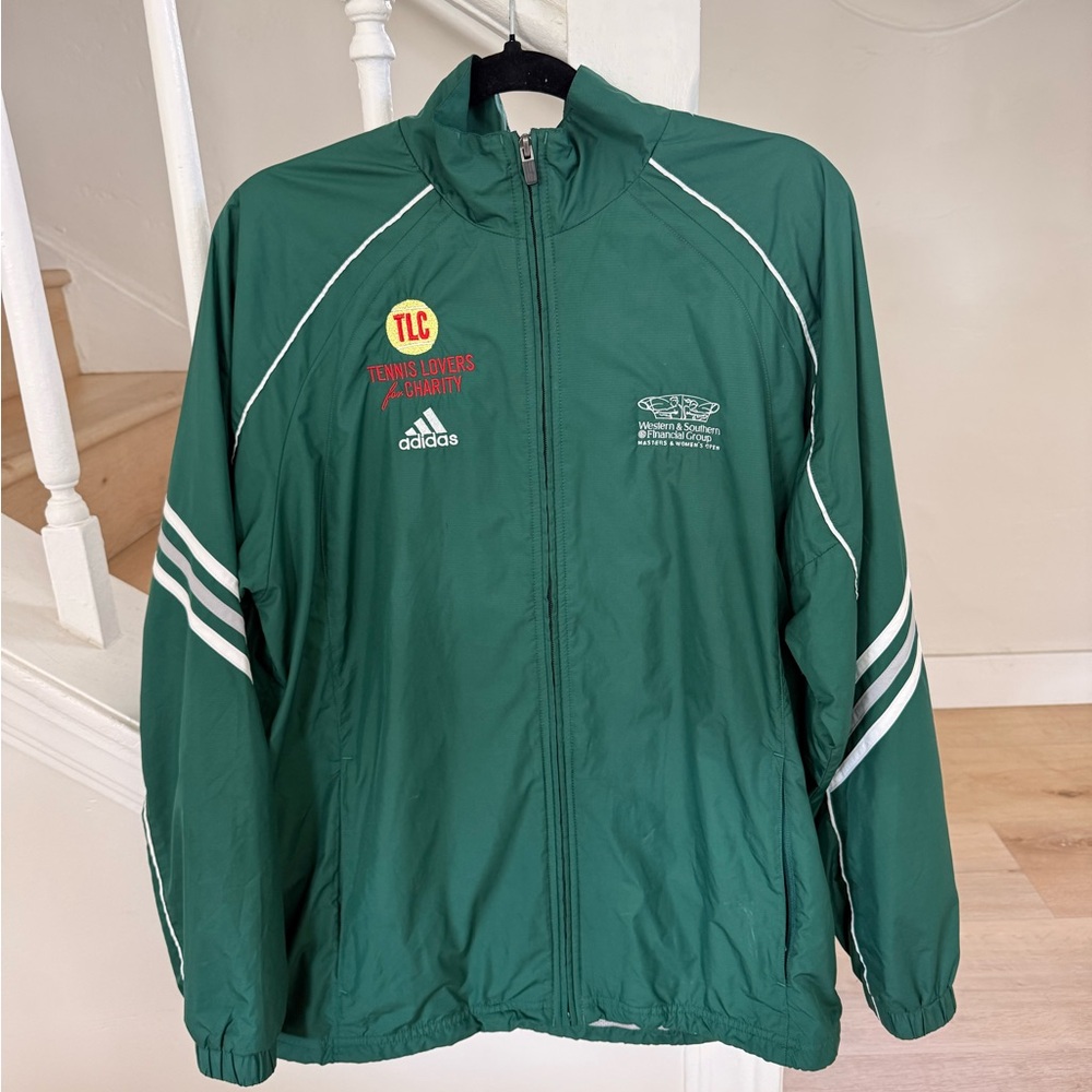 adidas Green Windbreaker with White Piping & Stripes